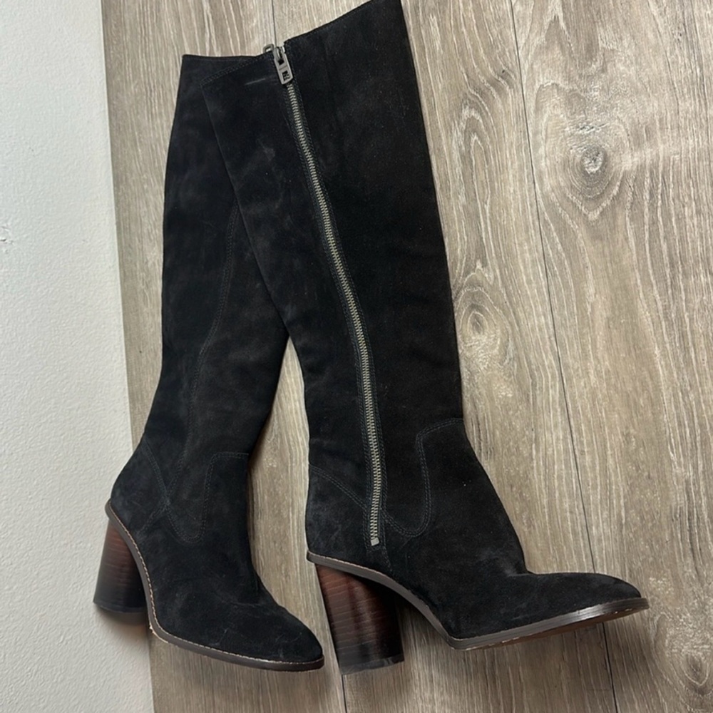 Coach Black Suede Knee-High Heeled Boots - Picture 3 of 8
